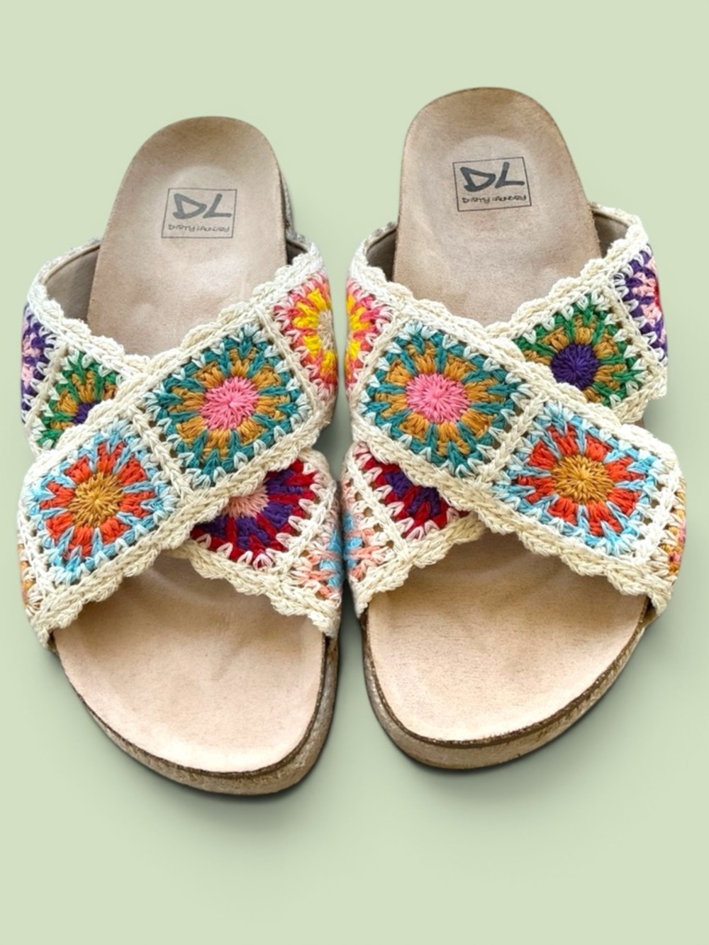Dirty Laundry Plays Crochet Platform Sandals Boho Multicolor Slide Size 7.5